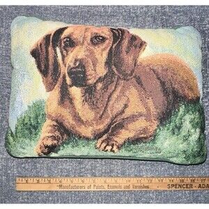 Manual Woodworkers & Weavers Brown Dachshund Tapestry Throw Pillow By Pickens